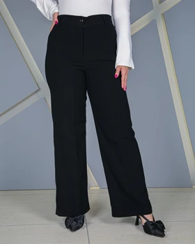 شلوار نیم بگ کرپ مشکی زنانه رسمی قد 105 سایز 42 تا 52 Black Crepe Semi-Baggy Pants - کد 60500