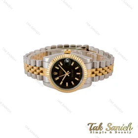 ساعت رولکس زنانه دو رنگ طلایی صفحه مشکی ایندکس خطی Rolex-5020-M-L