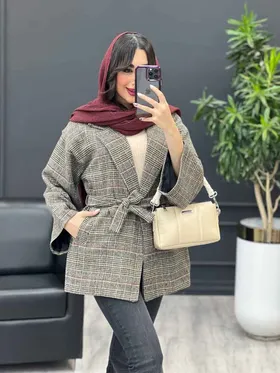 پالتو چهارخونه کمر دار