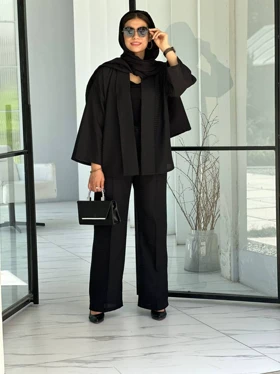 ست حصیری کت یقه آرشال و شلوار بگ