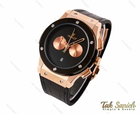 ساعت هابلوت مردانه سه موتوره رزگلد مشکی صفحه مهندسی Hublot-3131-G