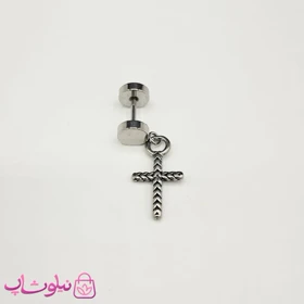 پیرسینگ گوش استیل مدل صلیب نقره ای رنگ استیل کد 119