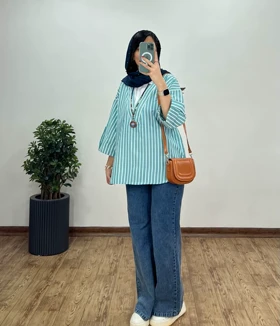 تونیک مانتویی یقه دار راه راه(ایراد دار)