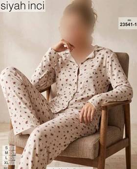 بلوز و شلوار جلو دکمه‌ای siyah inci کد 1-23541