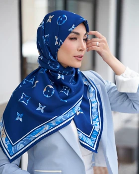 روسری ابریشم توییل (قواره 120) 30272 (آبی تیره)