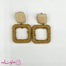 گوشواره فانتزی دخترانه کنفی طرح مربع قهوه ای رنگ