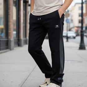 شلوار بنگال مردانه نوار پهن پایین دکمه مدل Mehrad-مشکی