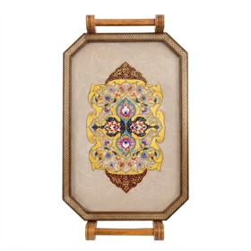 سینی چوبی دور خاتم کار دست کد m0325 گالری ساعت ضرابی