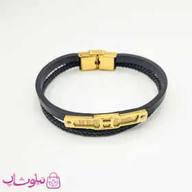 دستبند مردانه چرم و استیل مدل هرمس Hermes