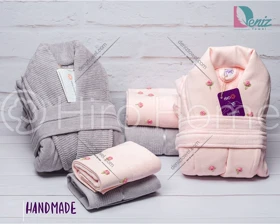 حوله ست دو نفره HANDMADE رنگ پودرا و فیلی