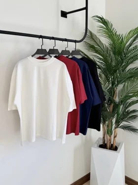 تیشرت باکسی رنگی نخی زنانه