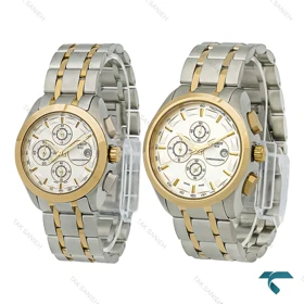 ساعت ست فلزی تیسوت کورنوگراف دورنگ طلایی صفحه سفید Tissot-8276-S