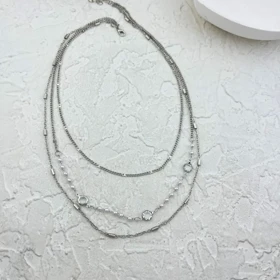 گردنبند زنانه سه لاین با مروارید و زنجیر