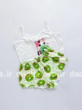 ست لباس خواب تاپ و شورتک طرح گربه و کیوی