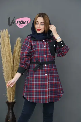 مانتو چهارخونه کمردار