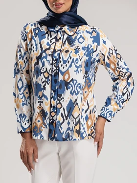 شومیز زنانه طرح دار کرپ الیزه یقه مردانه 30102