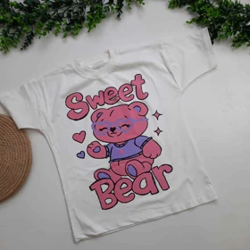 تیشرت دخترانه خرسی طرح SWEET BEAR