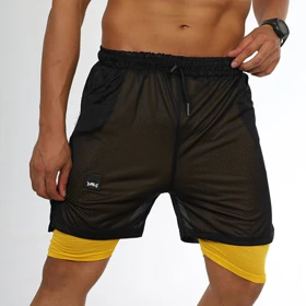 شلوارک کشاله دار ساده بوفالو تنفسی بدنسازی زرد