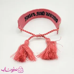 دستبند دخترانه پارچه ای کریستین دیور نگین‌دار صورتی تیره و مشکی