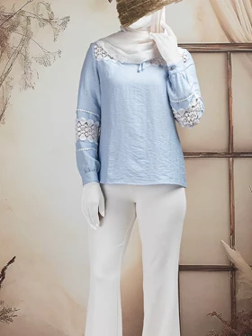 بلوز زنانه مجلسی کتان کریستال گیپور کلاسیک شبنم