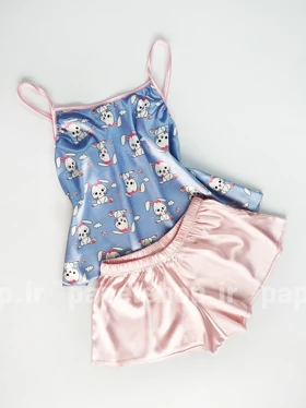 ست لباس خواب تاپ و شورتک ساتن طرح خرگوش