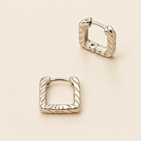 گوشواره حلقه‌ای مربعی سفید ژوپینگ مدل طرح پیچ