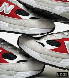 کفش کتانی سفید طوسی قرمز Newbalance 992