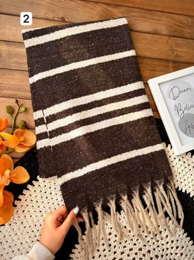 شال وارداتی قهوه ای خطی کد 400 (کد 2)