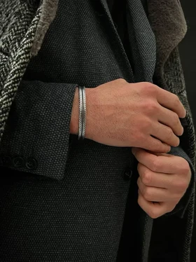 دستبند بنگل مردانه طرح پاور، استیل ضد زنگ شیک