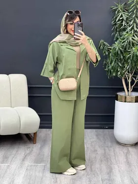 ست مانتو و شلوار تک جیب آستین پاگن