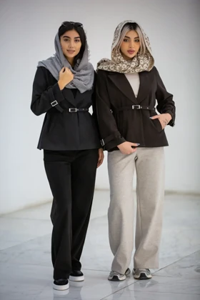 پالتو زنانه لامر تک دکمه کمر پرچ