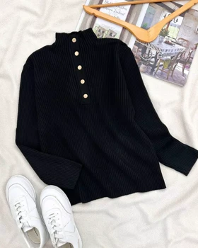 پلیور بافت جلو دکمه مشکی کد 5515