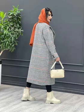 پالتو چهارخونه بلند شش دکمه