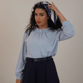 شومیز حریر هانیل (آبی آسمانی)