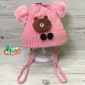 کلاه بافت نوزاد پوم دار طرح خرس و پاپیون برجسته
