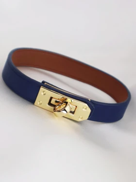 دستبند زنانه چرمی قفل هرمس کد B2122 (سرمه ای)