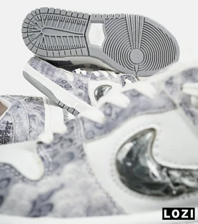 کفش کتانی مردانه و زنانه سفید ذغالی NIKE dunk low steam puppet مدل 7341