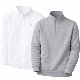 پکیج دورس مردانه نیم زیپ مدل Behbod-طوسی + پیراهن مردانه سفید VQ