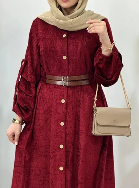 پیراهن مانتویی پاییزه سیما به همراه کمربند (پیش فروش)