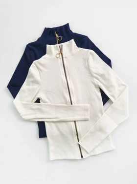 بلوز کبریتی یقه ایستاده تمام زیپ