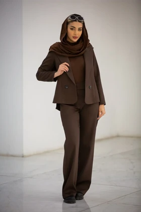 کت زنانه بلدینگ بغل چاک (قهوه ای)