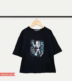 تیشرت مشکی طرح ماینکرافت سفید و آبی