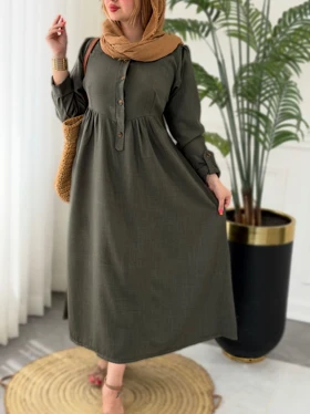 پیراهن روزمره زیبا 0388 (سبز زیتونی تیره)