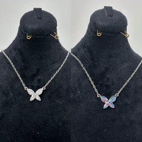 گردنبند نقره پروانه رنگی زنانه 979
