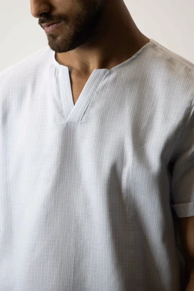 پیراهن یقه کوبایی آستین کوتاه راه دار مردانه