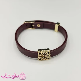 دستبند زنانه لووه Loewe چرم استیل رنگ بنفش بادمجانی کد 650