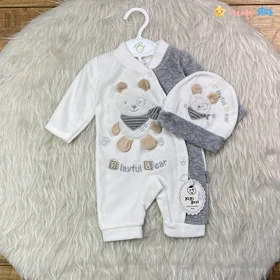 ست کلاه و سرهمی مخمل نوزادی درجه یک