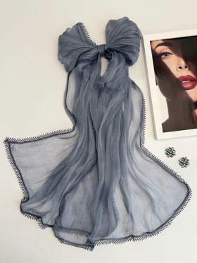 شال حریر تک‌رنگ 20688 (آبی تیره)