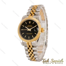 ساعت رولکس زنانه دورنگ طلایی صفحه مشکی خطی Rolex-5646-L