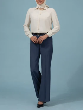 شومیز زنانه بیسیک آستین بلند یقه مردانه 30104